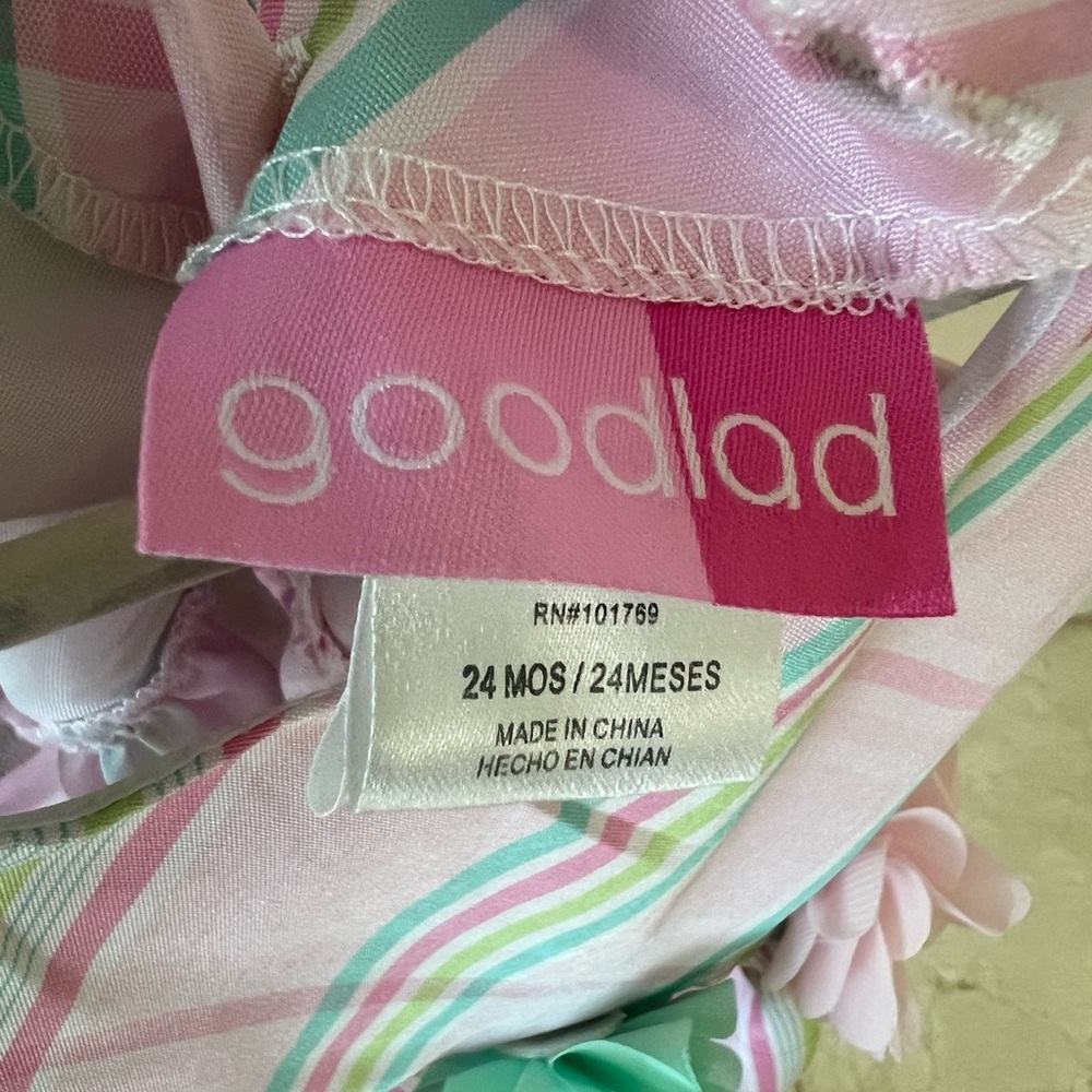 Good Lad “Perfectly Dressed” Pink Plaid Dress with Mint & Blush Flower Accents - Picture 6 of 6